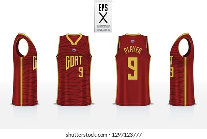 Basketball uniform template design for basketball club. Tank top t-shirt mockup for basketball jersey. Front view, back view and side view basketball shirt. Vector Illustration.