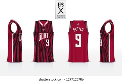 Basketball uniform template design for basketball club. Tank top t-shirt mockup for basketball jersey. Front view, back view and side view basketball shirt. Vector Illustration.