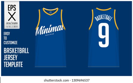 Basketball uniform template design in minimal style for basketball club. Tank top t-shirt mockup for basketball jersey. Front view, back view basketball shirt. Vector Illustration.