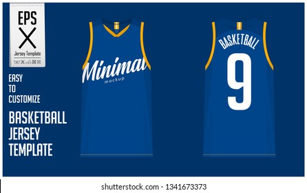 Basketball uniform template design in minimal style for basketball club. Tank top t-shirt mockup for basketball jersey. Front view, back view basketball shirt. Vector Illustration.