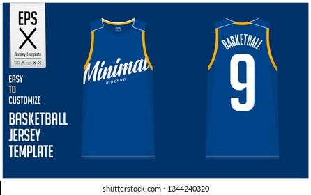 Basketball uniform template design in minimal style for basketball club. Tank top t-shirt mockup for basketball jersey. Front view, back view basketball shirt. Vector Illustration.