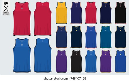 Basketball uniform template design. Tank top t-shirt mock up for basketball club in USA Western basketball division. Front view and back view sport jersey. Vector Illustration.