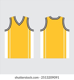 Design de basquete v pescoço singlet com vetor de cor amarelo preto e branco.