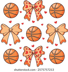 Basketball valentine coquette bow basketball player