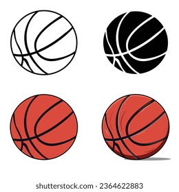 Basketball vector art set . Basketball lineart, silhouette and colorful vector illustration . sports ball vector in isolate background . 