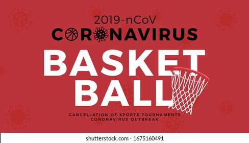 Basketball vector banner caution coronavirus. Stop 2019-nCoV outbreak. Coronavirus danger and public health risk disease and flu outbreak. Cancellation of sporting events and matches concept
