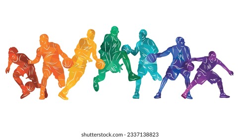 Basketball vector colorful illustration. Silhouettes of basketball players.