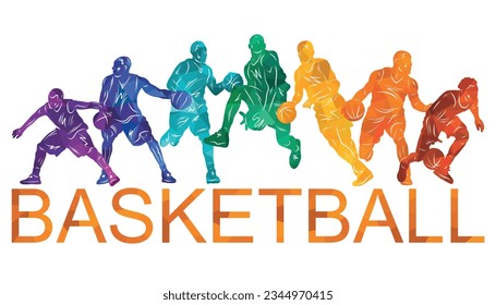 Basketball vector colorful illustration. Silhouettes of basketball players.