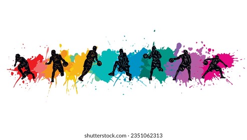 Basketball vector colorful illustration. Silhouettes of basketball players.