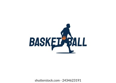 basketball vector graphic with the silhouette of a basketball player dribbling the ball. This is suitable for basketball logos, banners, stickers, etc.