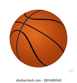 Basketball Vector Icon. 3D Orange Basket Ball. Half-Turn View