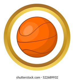 Basketball vector icon in golden circle, cartoon style isolated on white background