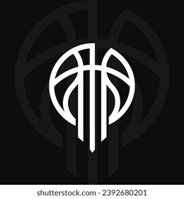 Basketball vector icon, outline icon isolated on black background