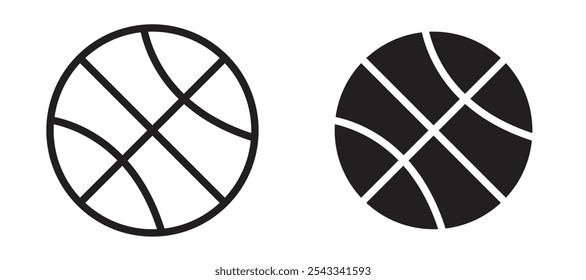 Ícone de vetor de basquete define estilo preto preenchido e contornado.