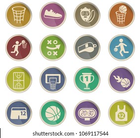 basketball vector icons in the form of round paper labels