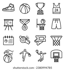 Basketball vector icons set, sign and symbols in flat design for mobile concepts and web apps