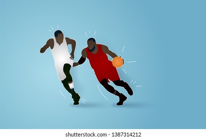 Basketball vector illustration with paper cut design style