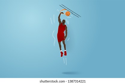 Basketball vector illustration with paper cut design style