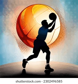 basketball vector illustration with silhouette background