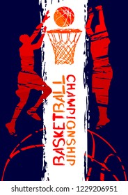 Basketball vector illustration, sport background in grunge style with splashes of paint splatter for poster, invitation, booklet, flyer, greeting card