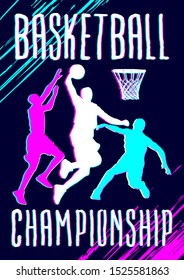Basketball vector illustration, sport background in grunge style with splashes of paint splatter for poster, invitation, booklet, flyer, greeting card