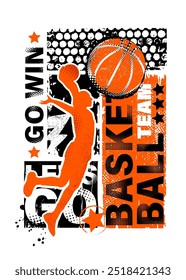 Ilustração vetorial de basquete para camiseta. Design de impressão de esporte para menino sobre fundo branco