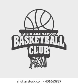 Basketball vector logo, badge or label with ball and net