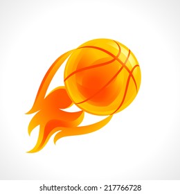 Basketball vector logo. Ball, fiery sportsman player sign. Brand symbol of national competitions, mobile app, sport equipment shop. Creative award 3D icon. Isolated abstract graphic design template