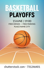 Basketball Vector Poster Game Tournament. Realistic Basketball Flyer Design.