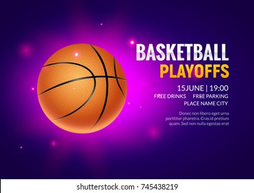 Basketball vector poster game tournament. Realistic basketball flyer design background