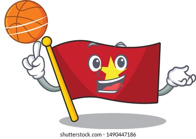 With basketball vietnam flag in the cartoon shape