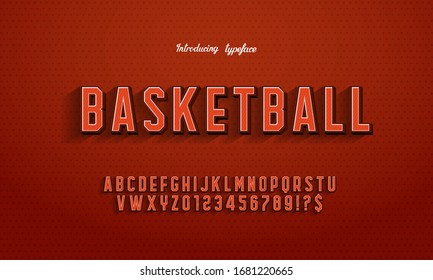 'Basketball' Vintage 3D Octagonal Alphabet. Retro Basketball Typeface. Sport Jersey Font. Vector Illustration.