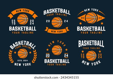 Basketball vintage logo vector bundle, emblem set collections. Basketball logo badge template bundle