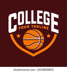 Basketball vintage logo vector isolated. Basketball logo with shield background vector design