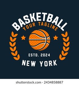 Basketball vintage logo vector isolated. Basketball logo with shield background vector design