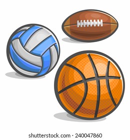 Basketball Volleyball American Football Ball Set Stock Vector (Royalty ...