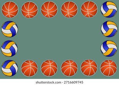 Baloncesto Voleibol Marco sin fisuras Patrón Borde Ilustración Fondo