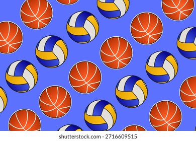 Fondo inconsútil de la ilustración de la frontera del patrón del voleibol del baloncesto