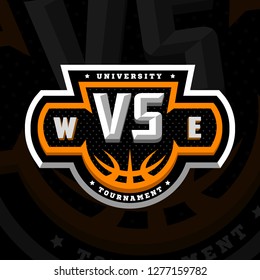 Basketball, VS, sports logo, emblem on a dark background.