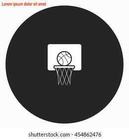 Basketball web icon. Gray circle button with white illustration.