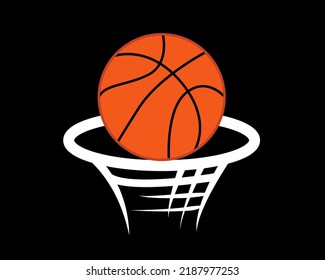 basketball with white net icon flat style color design vector . isolated on dark background. eps10. 