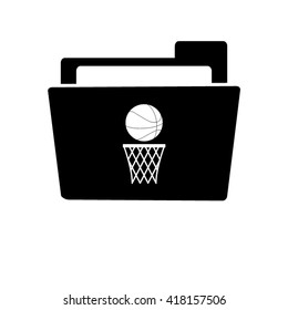 basketball - white vector icon;  black folder