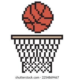 Basketball will go into hoop with pixel art design