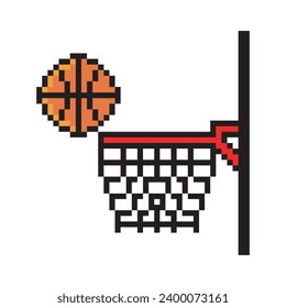 Basketball will go into hoop with pixel art design
