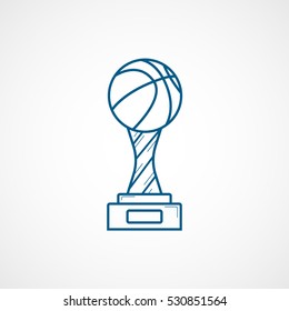 Basketball Winner Cup Blue Line Icon On White Background