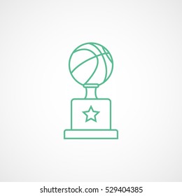 Basketball Winner Cup Green Line Icon On White Background