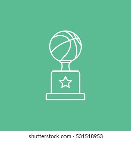Basketball Winner Cup Line Icon On Green Background
