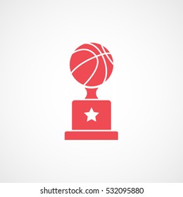 Basketball Winner Cup Red Flat Icon On White Background
