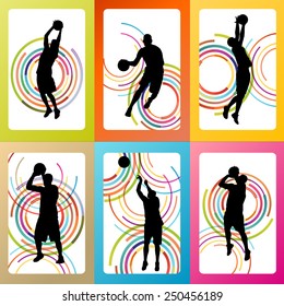 Basketball woman player vector background set concept