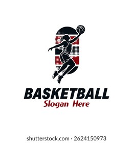 Basketball Woman Players with ball. Basketball club logo Design.